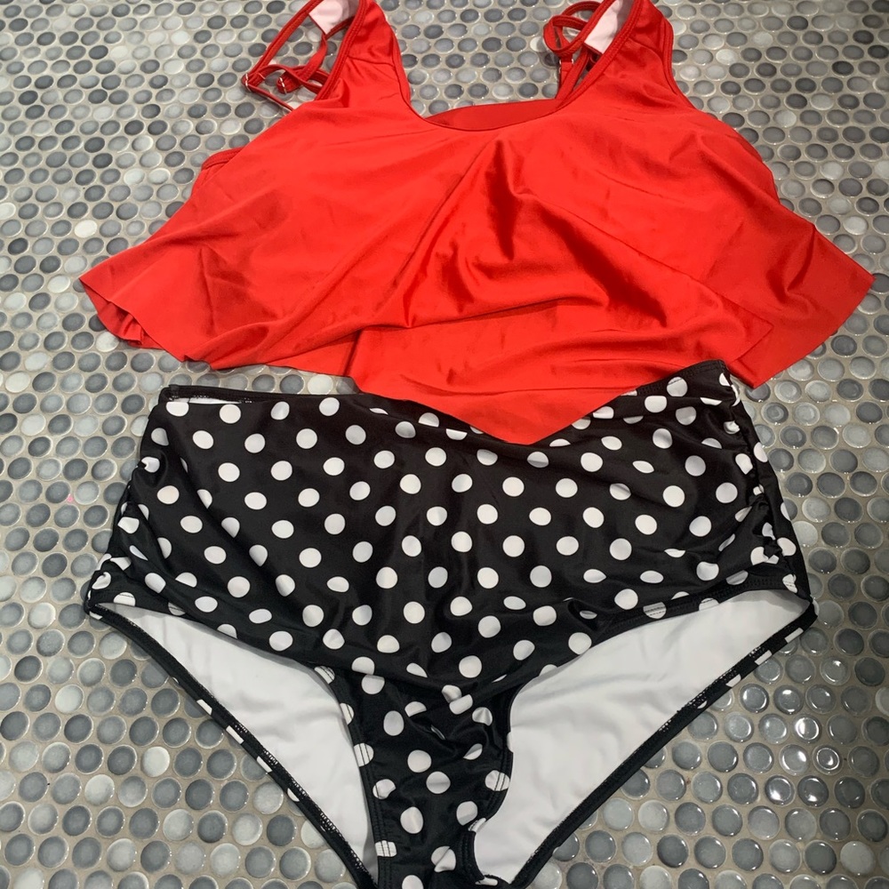 Red and polka dot bikini
